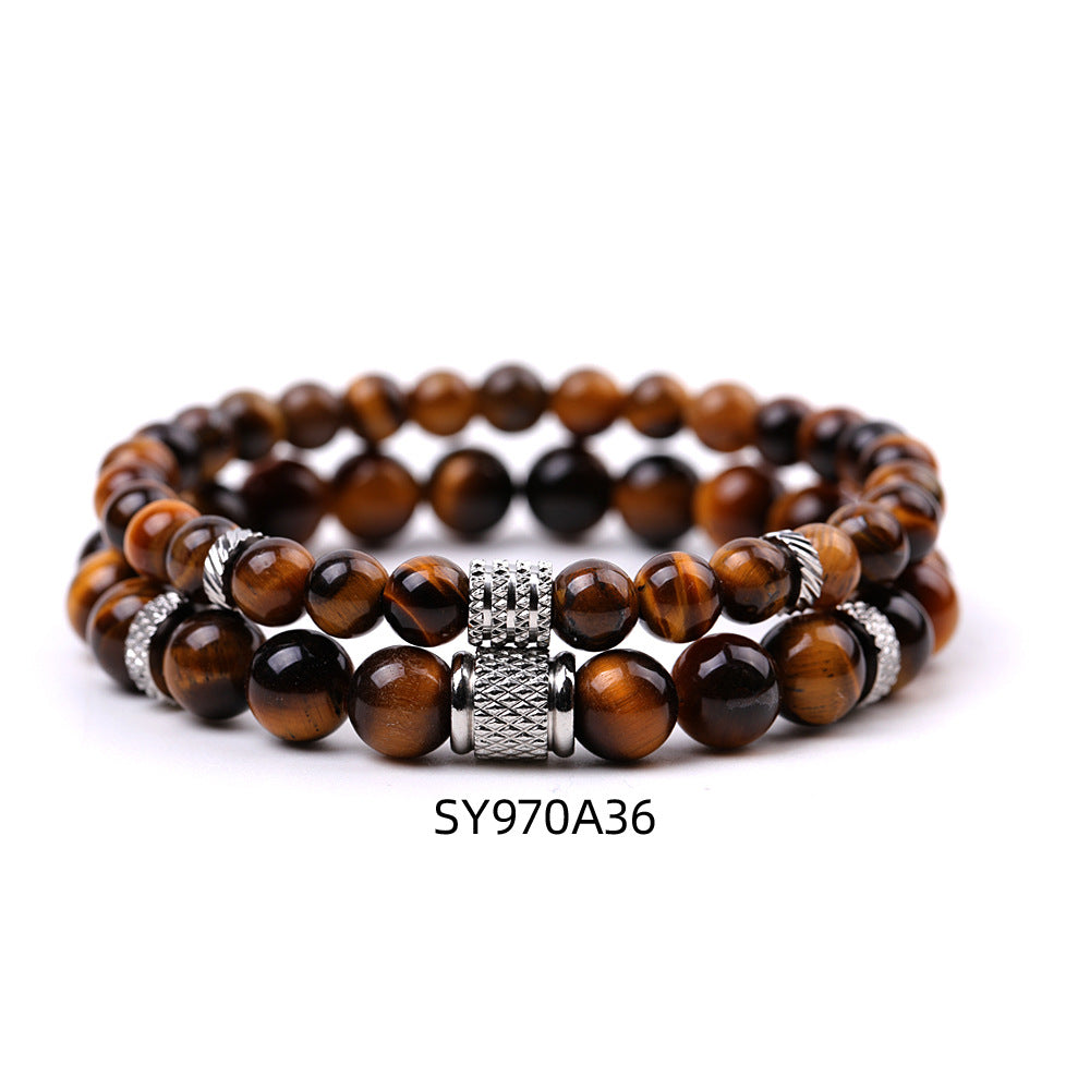 Stainless Steel Frosted Indian Agate Tigereye Striped Bracelets