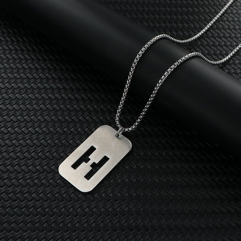 Women's & Men's Hop Sweater Chain Accessories Rectangular Glossy Dog Tag Stainless Pendants