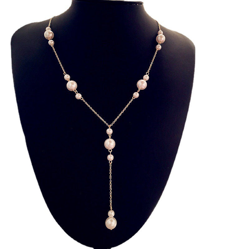 Women's Y-shaped Tassel Pearl Texture Cold Style Necklaces
