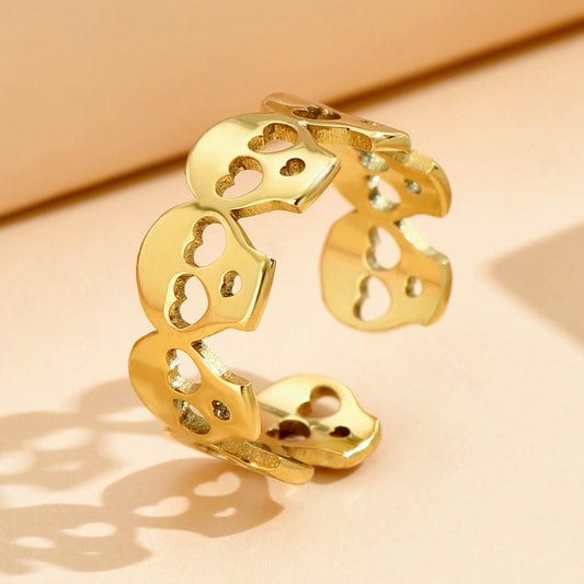 Women's Stainless Steel Personality Punk Hollow Skull Hip Hop Dark Love Ring