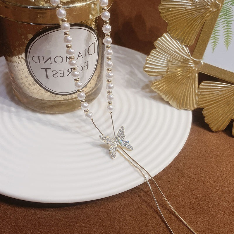 Women's Pearl Style Adjustable Tassel Clavicle Chain Necklaces