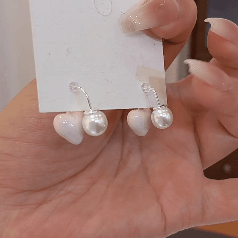 Pink Love Beads Front Rear Sweet Gentle Niche Design Earrings