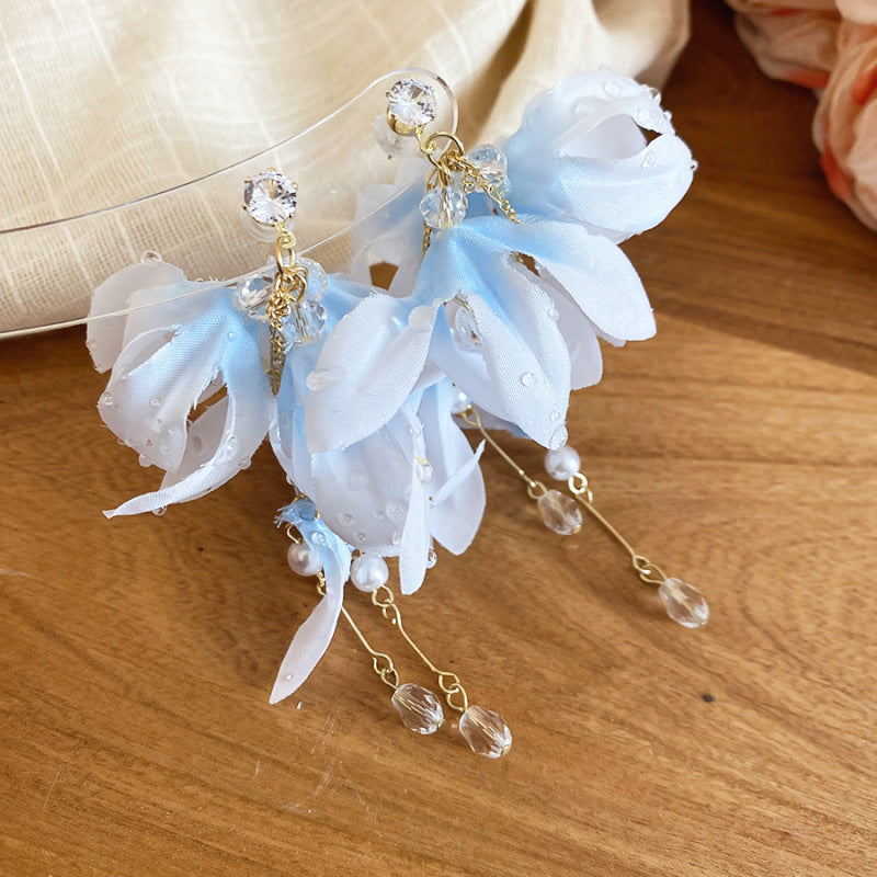 Dopamine Vacation Style Sier Needle Bead Flower Delicate Indie Earrings