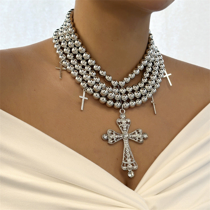 Women's Exquisite Luxury Pearl Cross Diamond Elegant Necklace