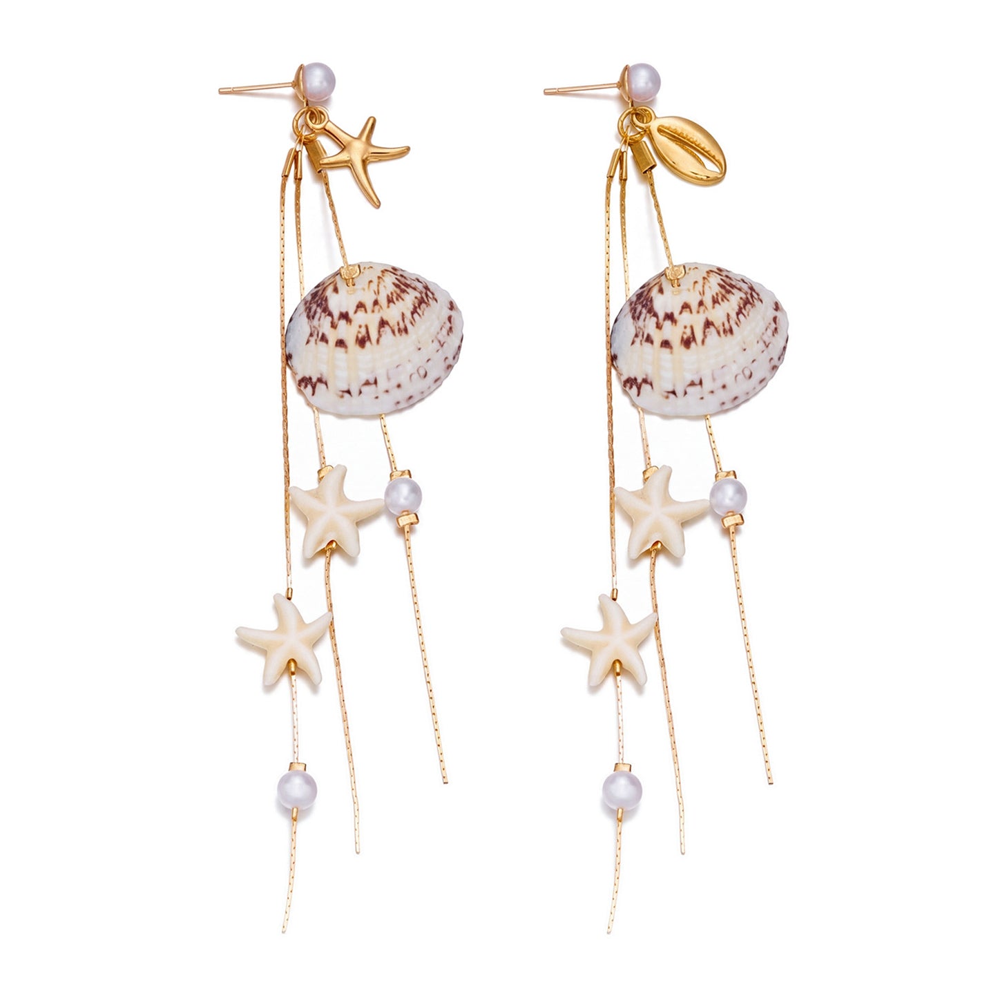 Bohemian Style Summer Seaside Beach Pearl Shell Long Earrings