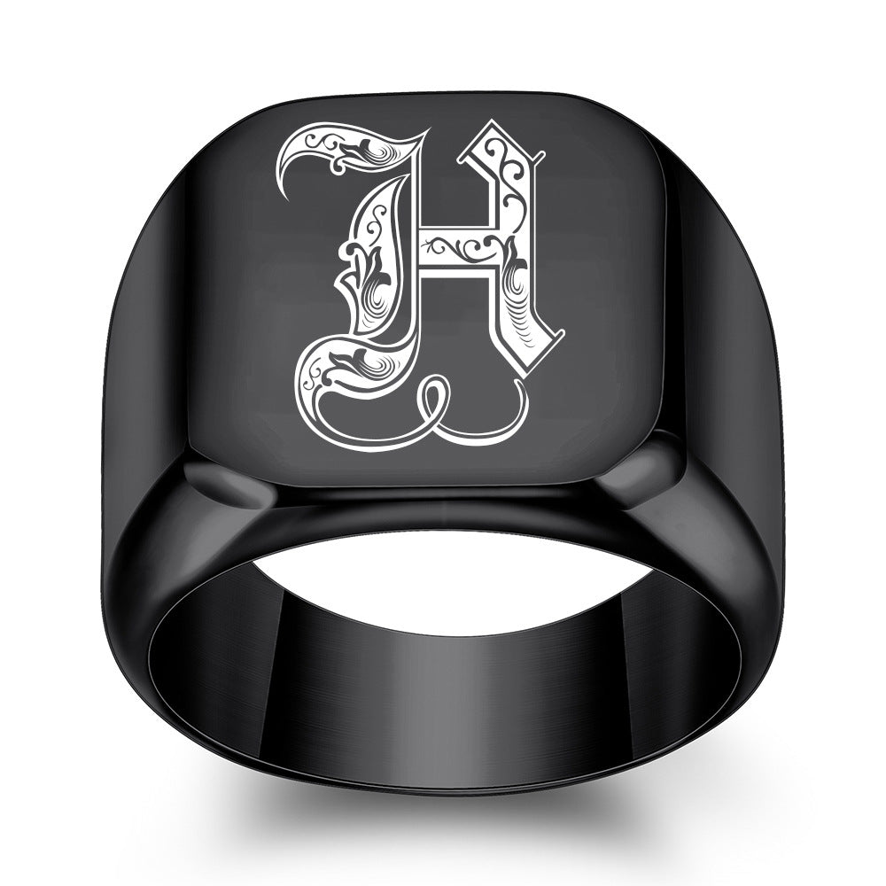 Men's Initial Letter Titanium Steel Retro Punk Rings