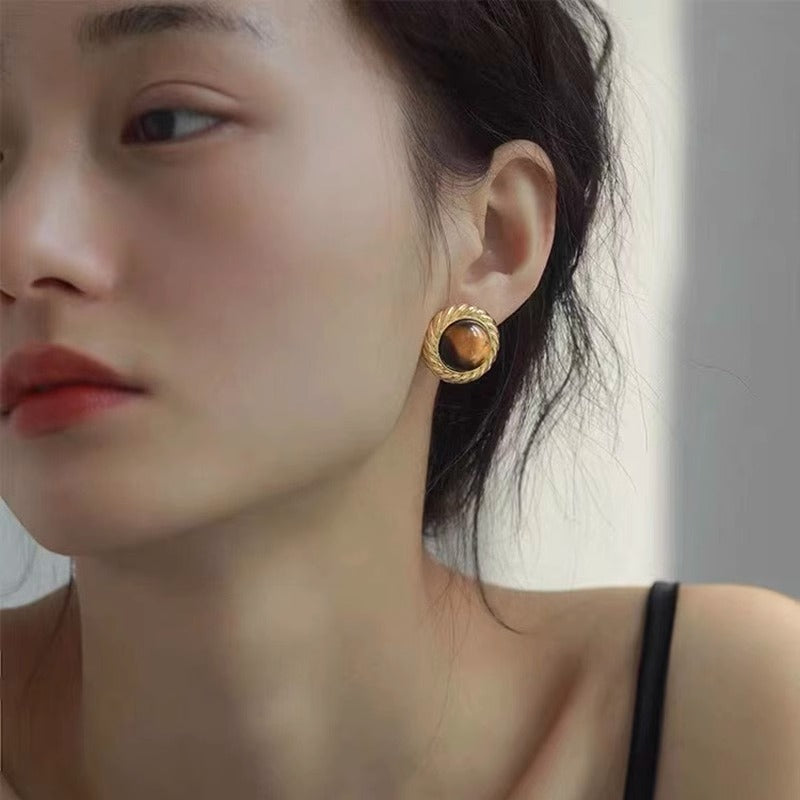 Women's Tigereye For Niche Design High Class Elegant Frosty Style Stud Earrings