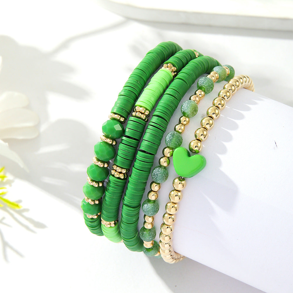 Retro Bohemian Heart Stretch Polymer Clay Bracelets