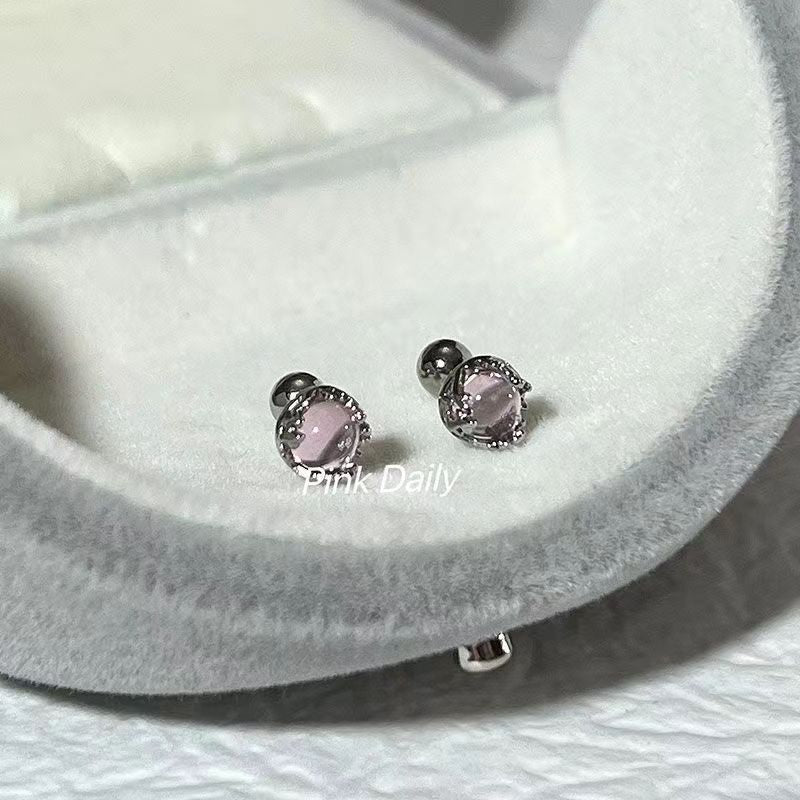 Beautiful Colorful Milk Fairy Moonstone Screw Ear Bone Stud Earrings