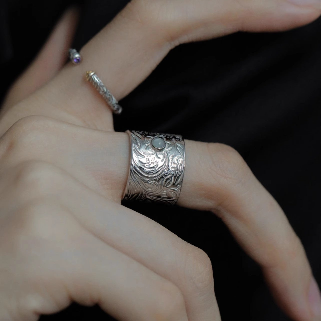 Women's & Men's For Light Luxury Minority Design Chinese Style Open White Moonlight Rings