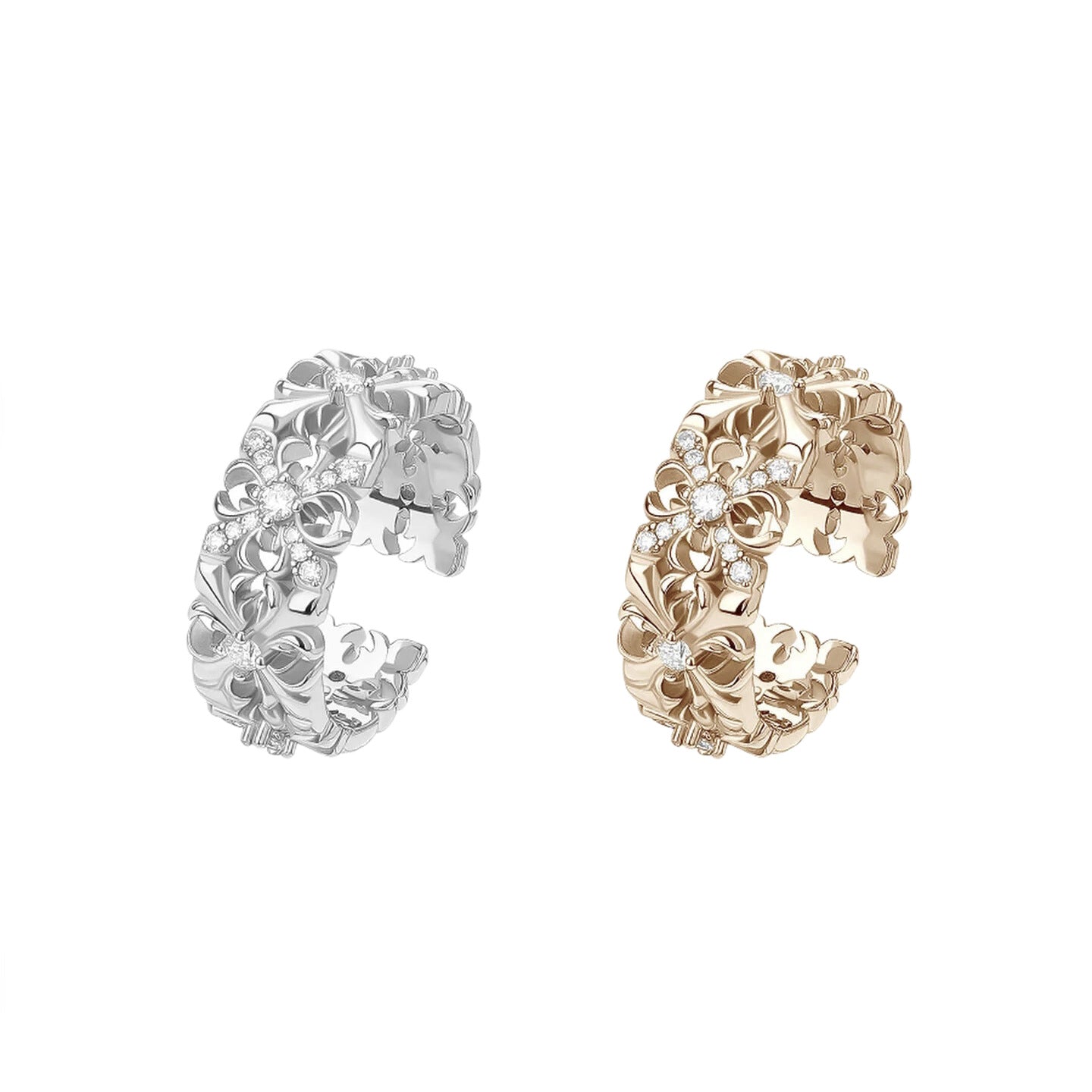 Hollow Flower-de-luce Carved Open Female Light Luxury Minority Ring