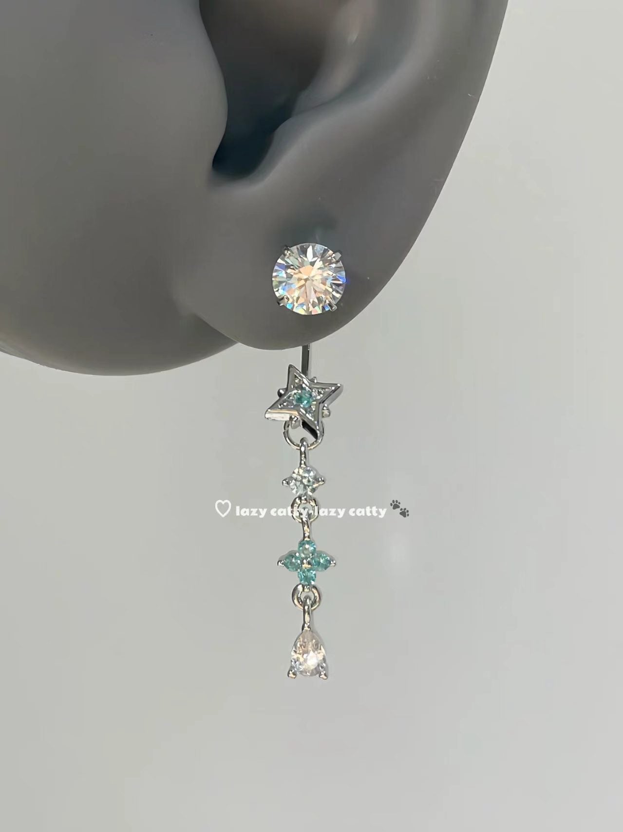 Pa Green Collection Ear Bone Prosperous Cross Straight Needle Clip Stud Earrings