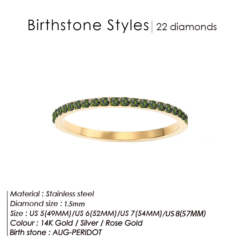 Full Diamond Stainless Steel Birthstones Zircon Ring