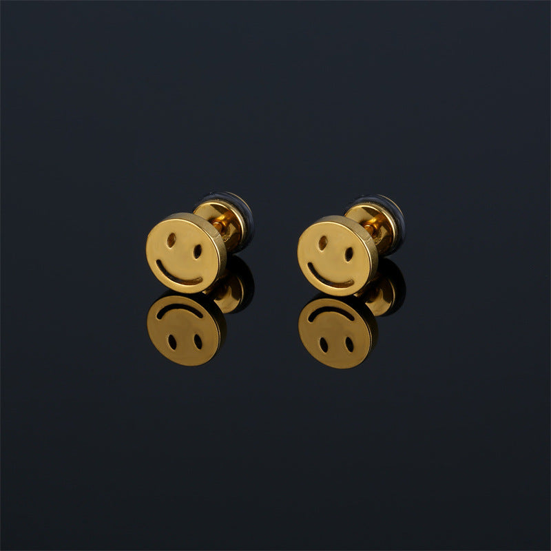 Korean Style Stainless Steel Bone Simple Round Smiley Face Personality Ear Buckle