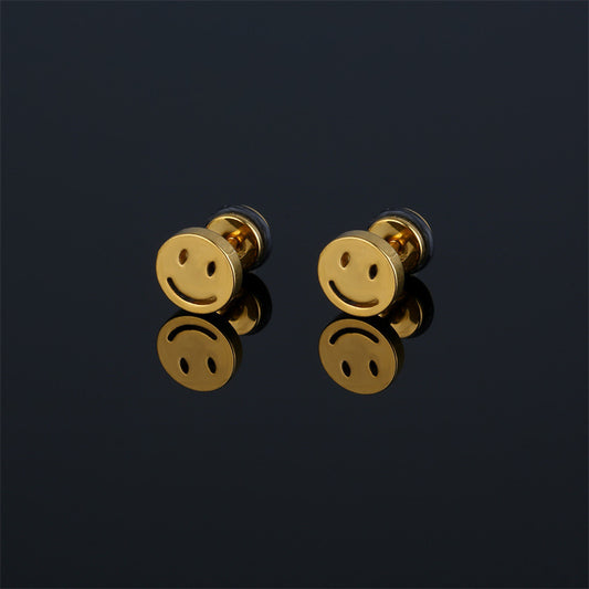 Korean Style Stainless Steel Bone Simple Round Smiley Face Personality Ear Buckle