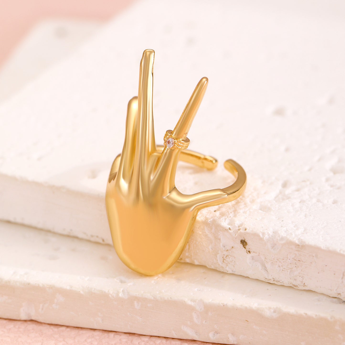 Personalized Creative Palm Female Copper Inlaid Zircon Opening Index Rings