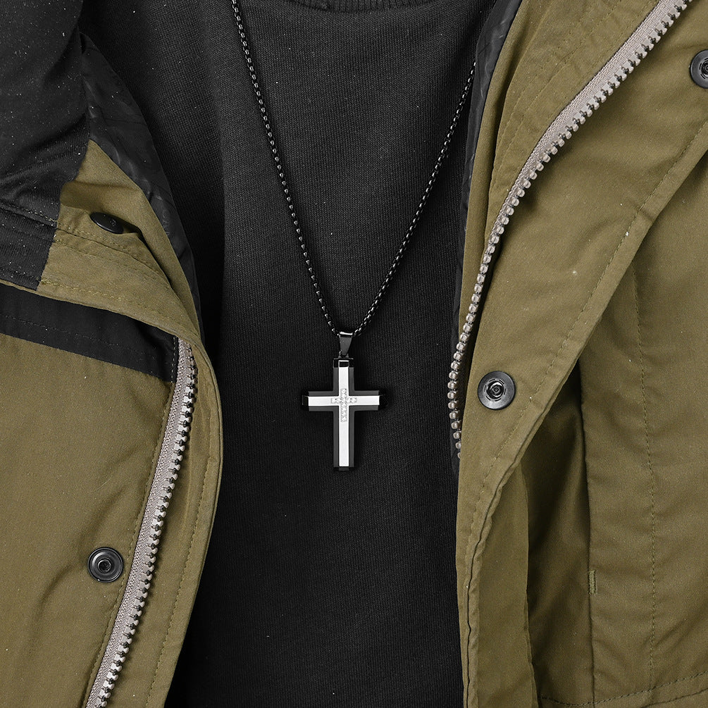 Men's Steel Two-tone Inlaid Cross Vintage Hip Pendants