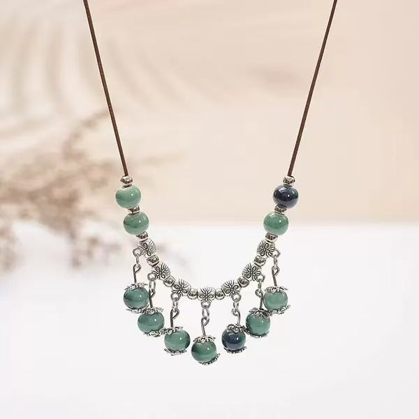 Women's Chinese Style Beaded Ceramic Clavicle Chain Necklaces