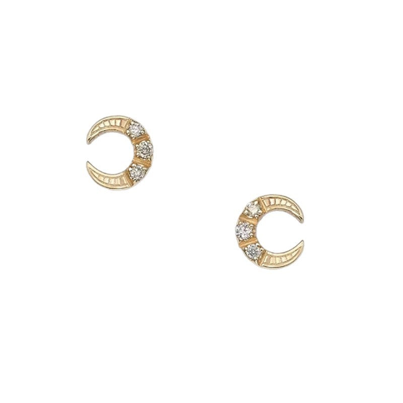 Gold-plated Curved Crescent Moon Lucky Four-leaf Stud Earrings