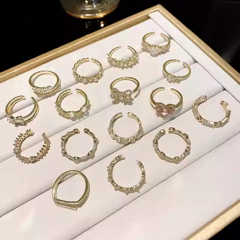Real Gold Electroplated Zircon Buckle Light Luxury High Sense Index Ring