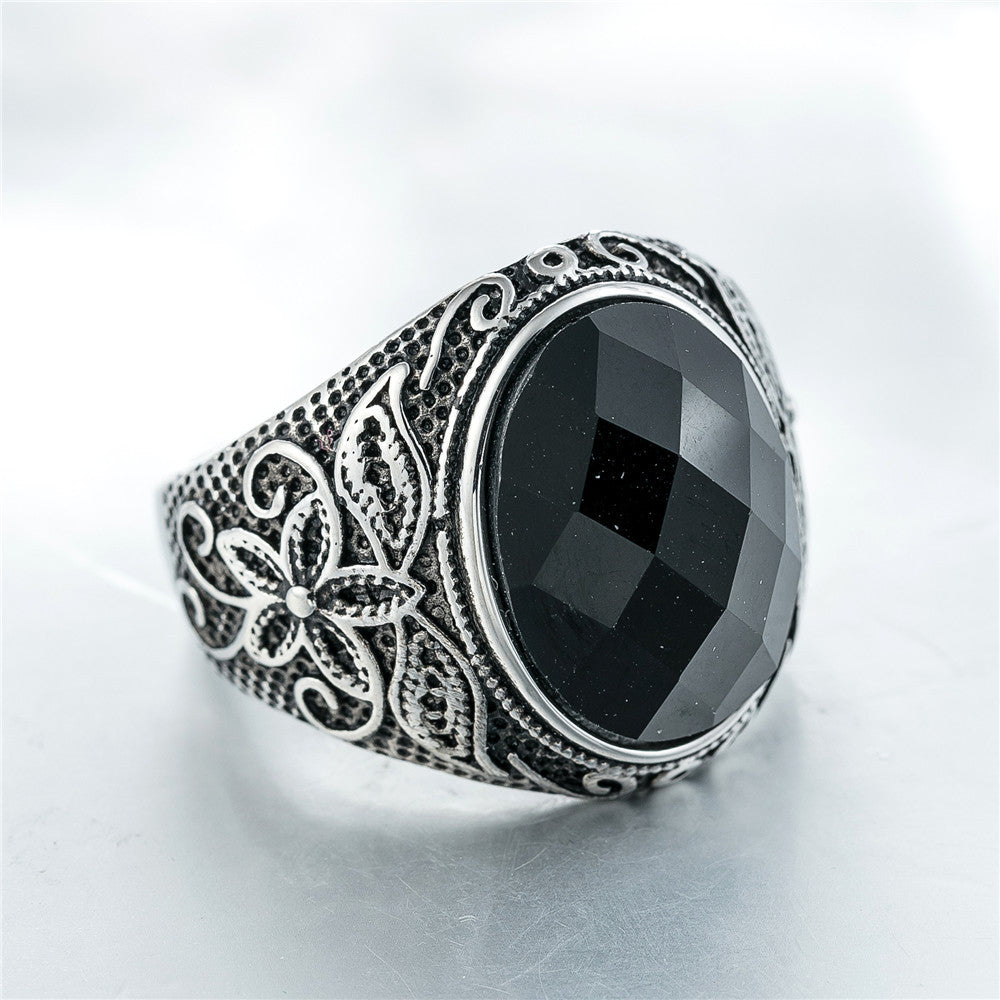 Personality Vintage Engraving Gem Titanium Steel Rings