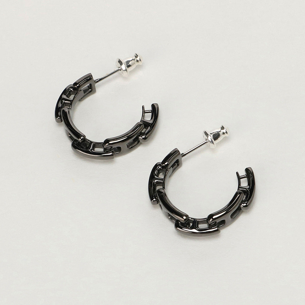 Women's & Men's Niche Black Sterling Sier Pin Personality Style Trendy Earrings