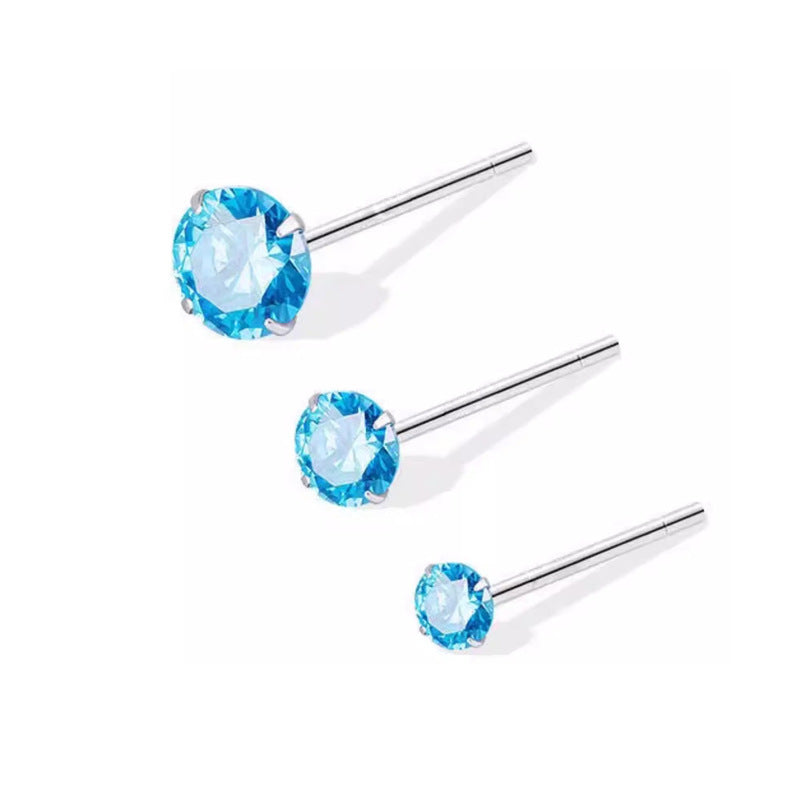 Small Cute Sea Blue Zircon Simple Ear Stud Earrings