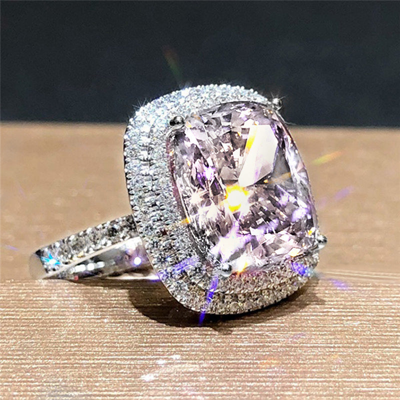 Square Zircon Full Diamond Light Luxury Elegant Rings