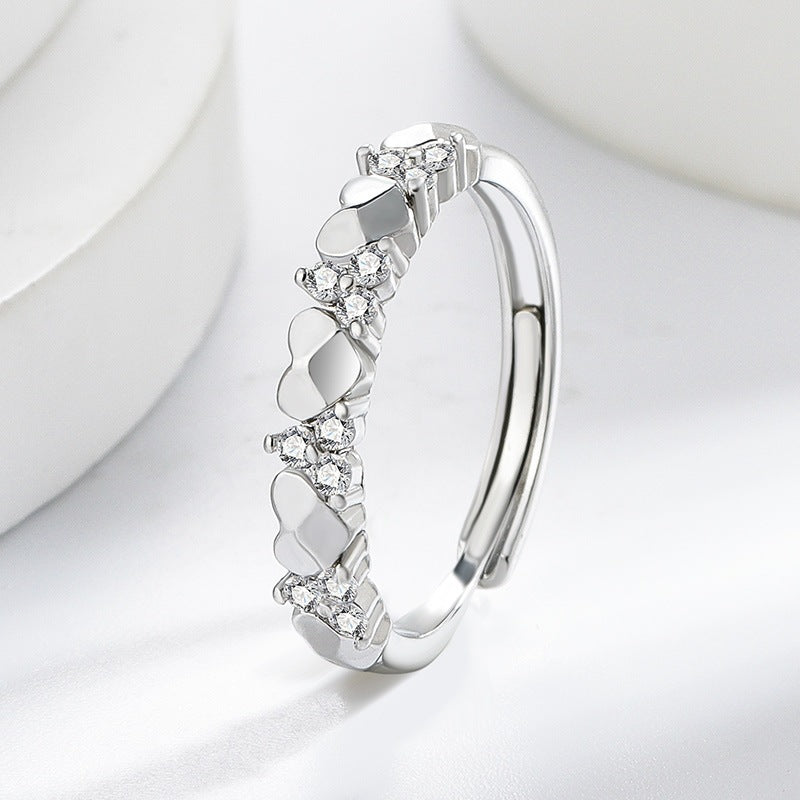 Women's Plated Sterling Sier Small Heart Shape With Diamond Simple Eight Ring