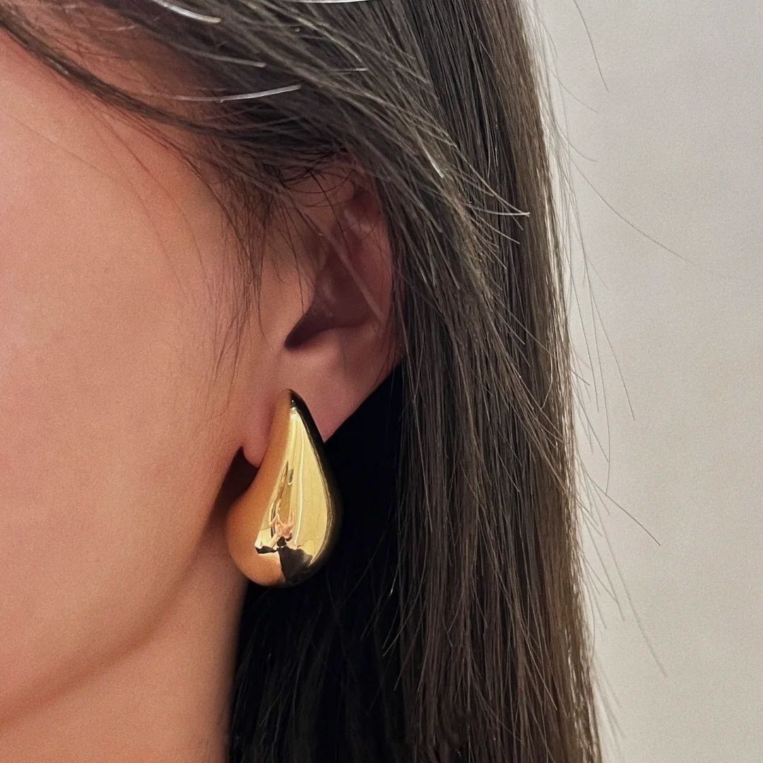 Large Water Drop Metal Cold Style Melon Seed Type Stud Earrings