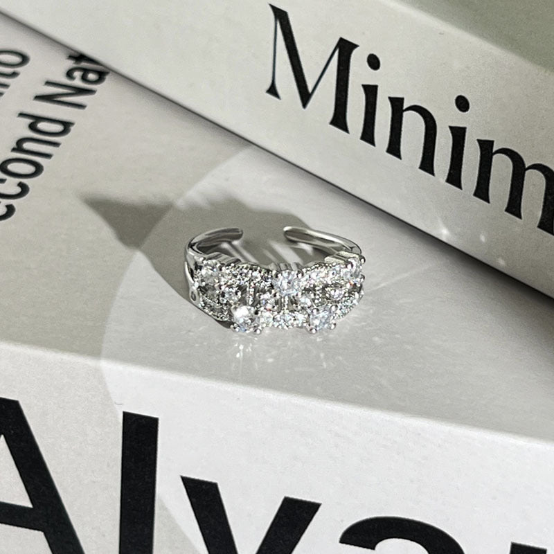 Diamond Flower Language Light Luxury Mix Match Personality Bow Tie Ring