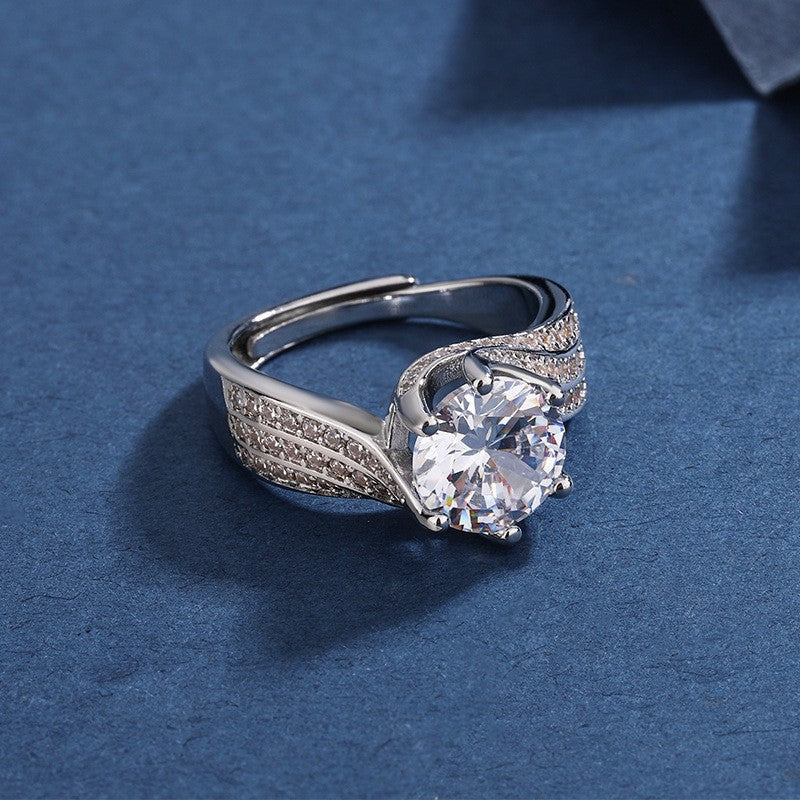 Eight Hearts Arrows Zircon Imitation Moissanite Female Male Six Claw Ring