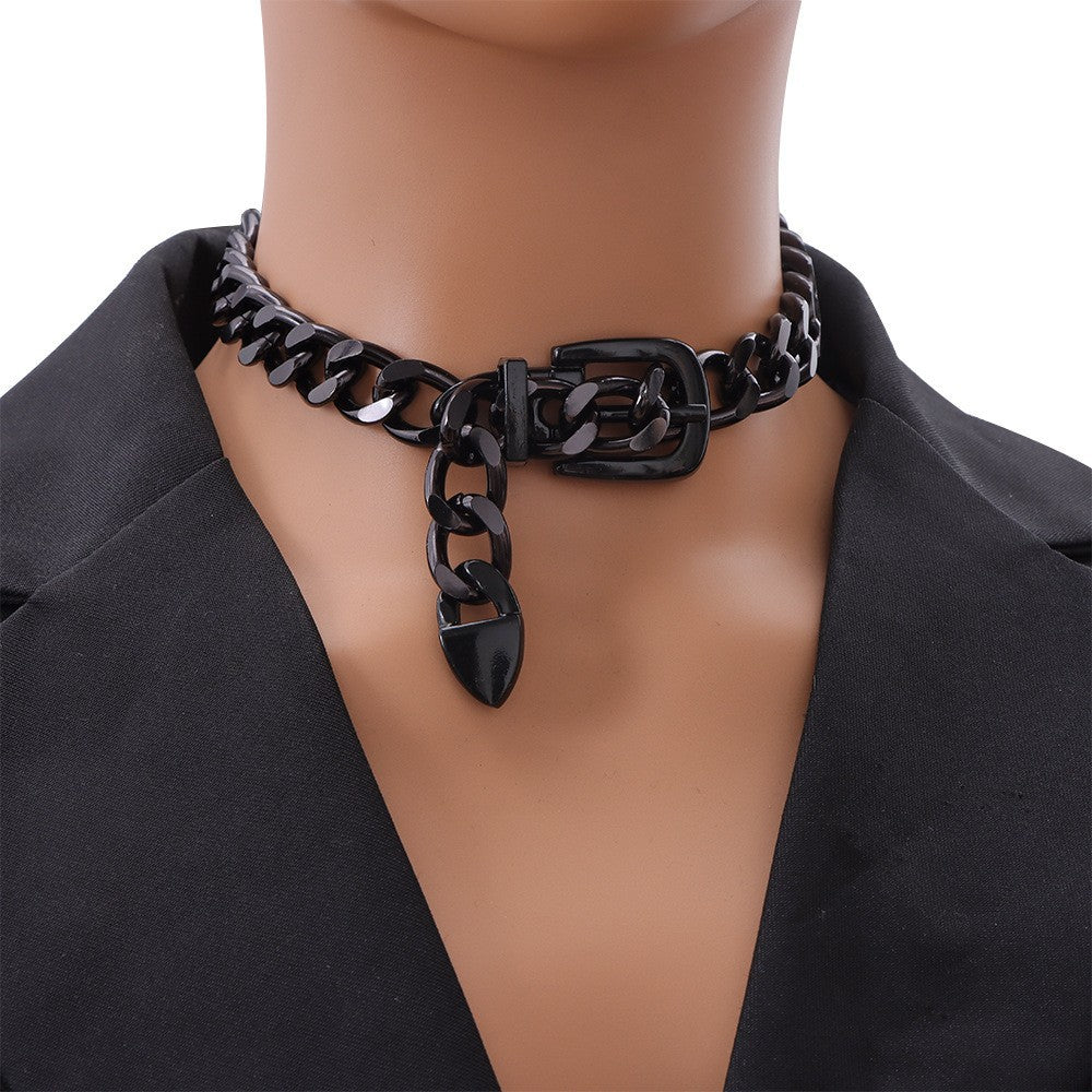Thick Chain Buckle Clavicle Hip Hop Necklaces