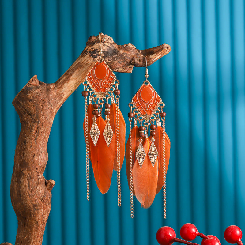 Plaid Diamond-shaped Dripping Feather Your Daisy Earrings