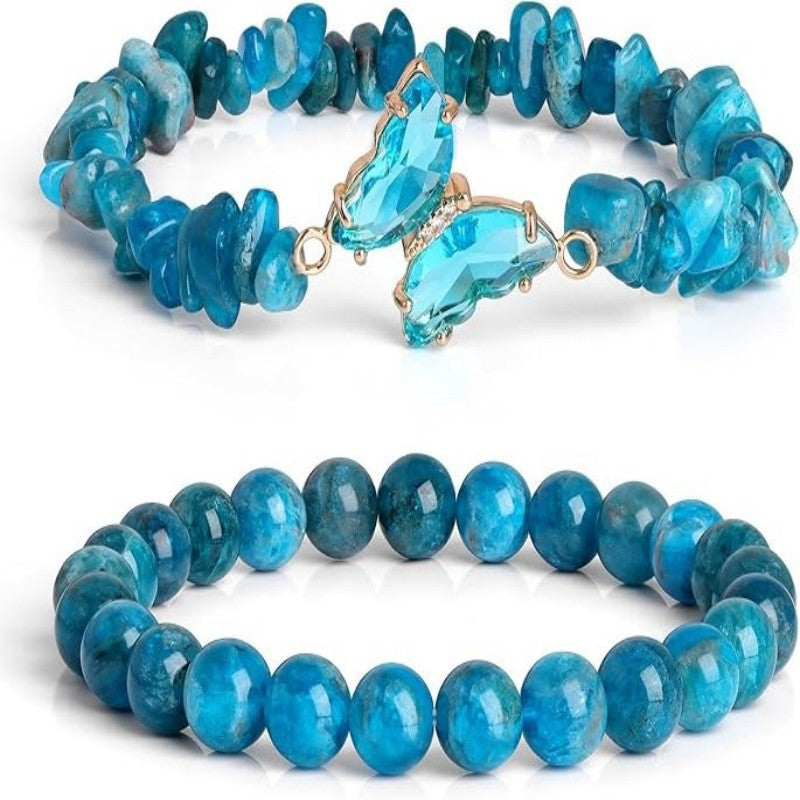 Women's Natural Stone Butterfly Elastic Beaded Bracelet