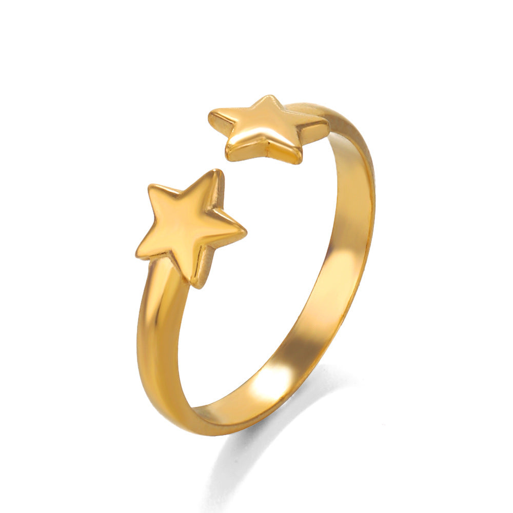 Fashion Pentagram Gold-plated Open Adjustable Stainless Rings