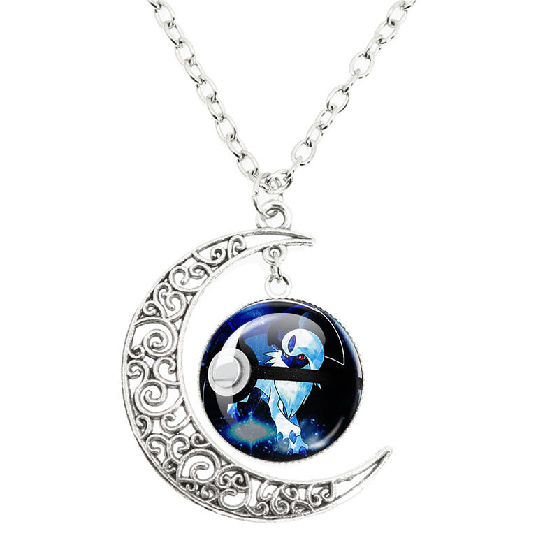 Anime Alloy Moon Time Gem Cabochon Necklaces