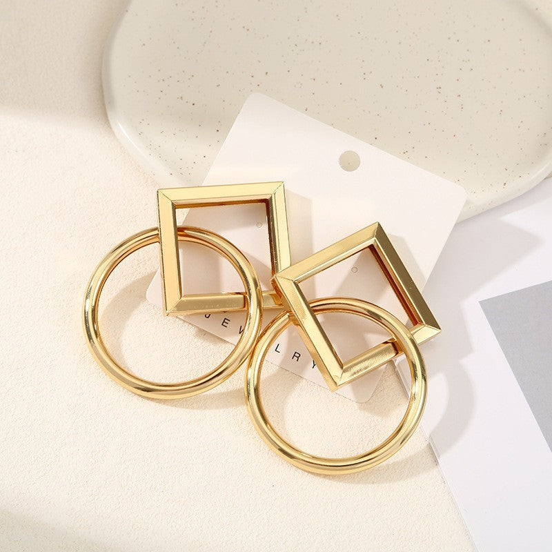 Square Round Joint Minimalist Geometric Hollow Fresh Lady Metal Rings