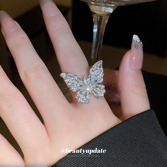 Fairy Luxury Zircon Butterfly Opening Light Trendy Index Finger Niche Ring