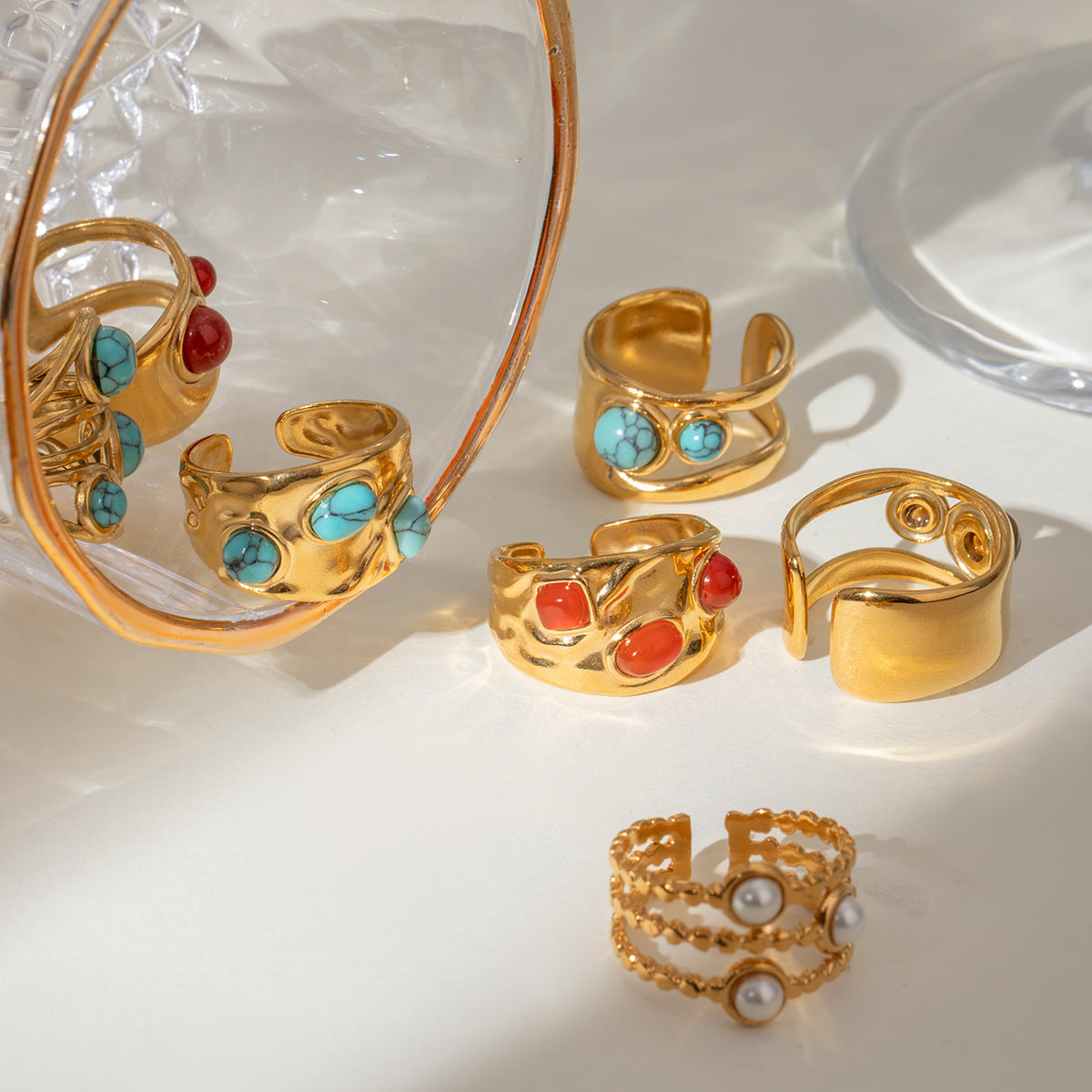 Steel Turquoise Open High-grade Titanium Hand Rings