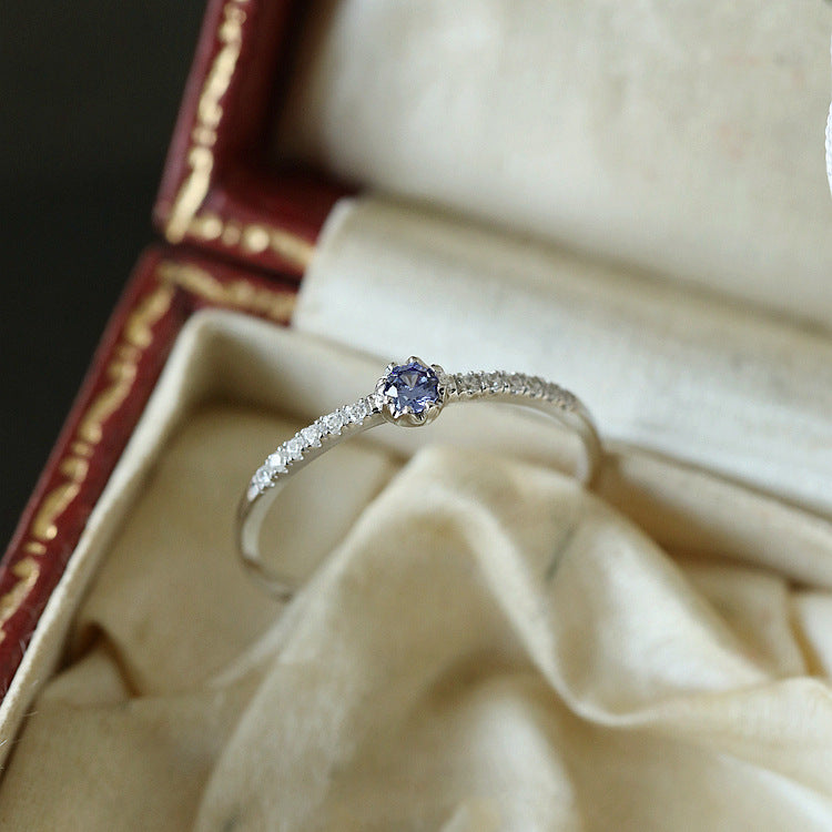 Phantom Blue Row Diamond Ladies Niche Design Fashion Ring
