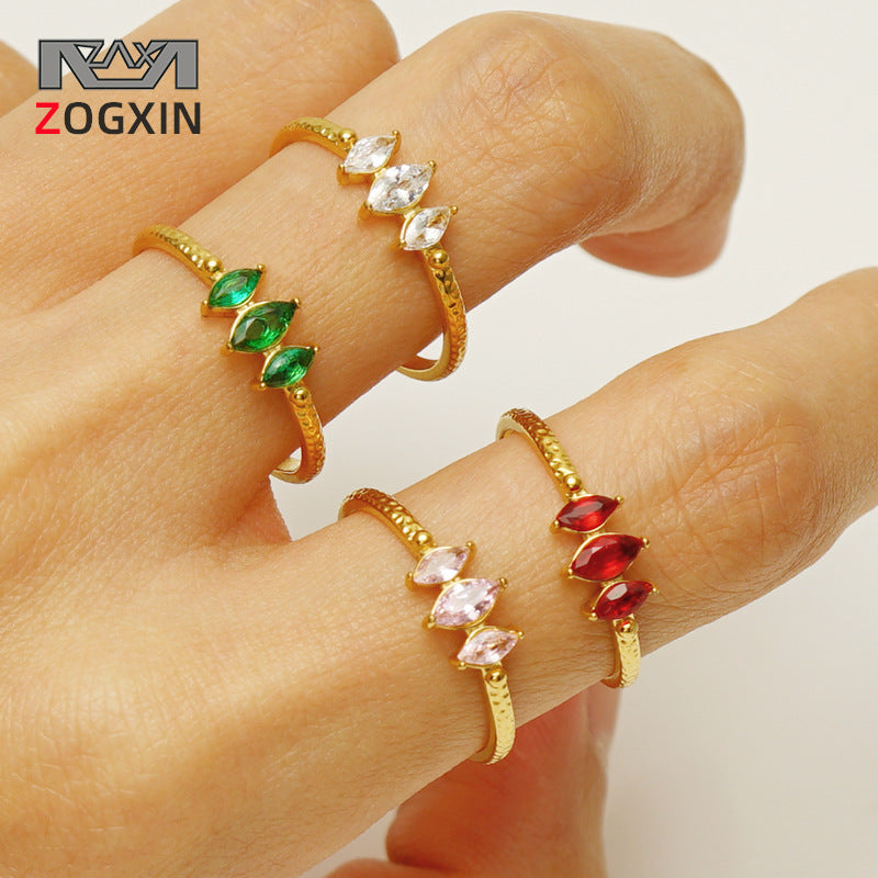 Women's Gold Stainless Steel Inlaid Zircon Geometric Fashion Titanium Opening Ring