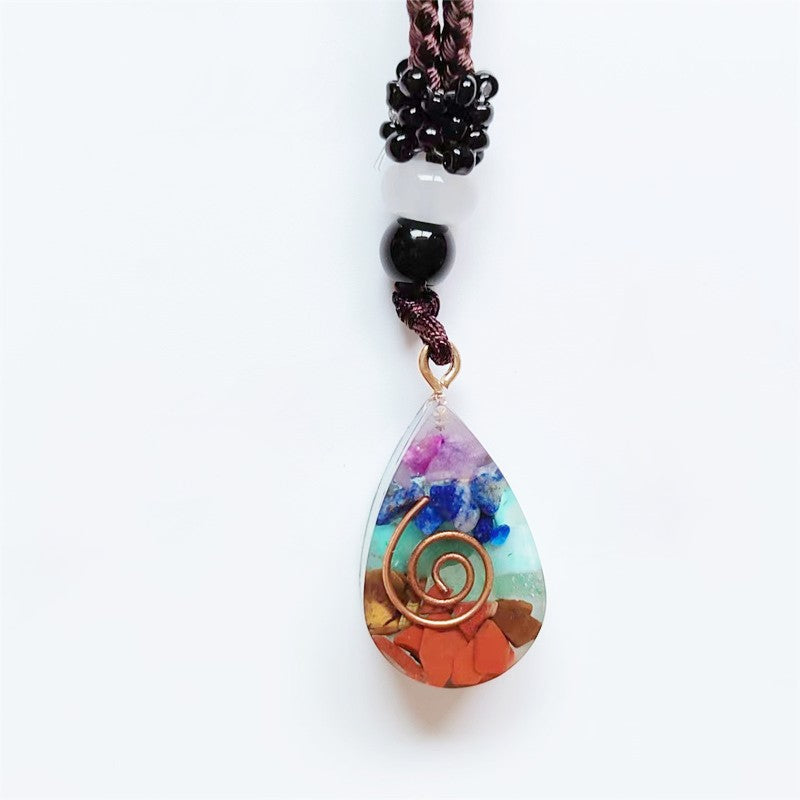 Sweater Chain Colorful Gravel Black Leather Rope Resin Pendants