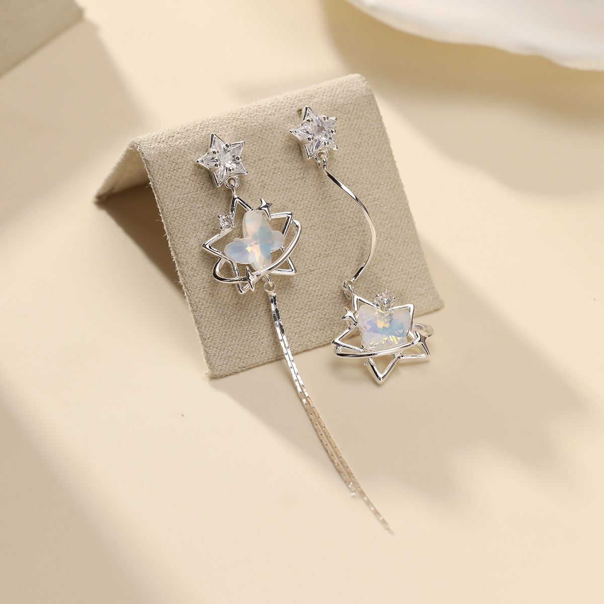 Women's Star Ear Sterling Sier Vintage Mori Style Zircon Niche Moonstone Stud Earrings