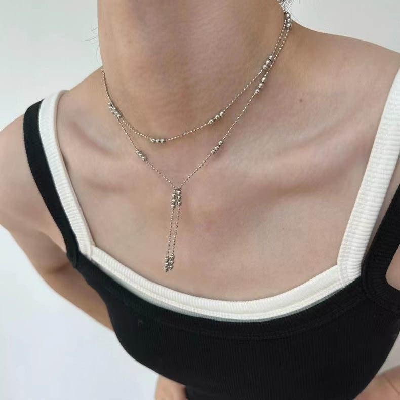 Beads Tassel Double Layer Spacer Twin Fine Advanced Necklace