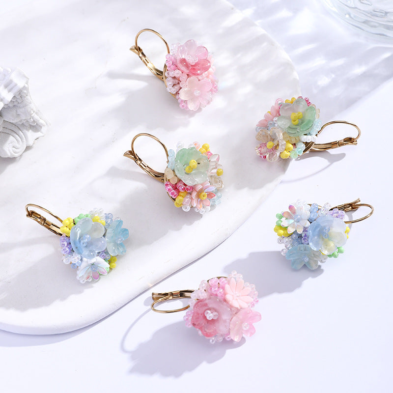Women's Flower Seaside Vacation Style Color Embroidered Stainless Steel French Ear Bracelet