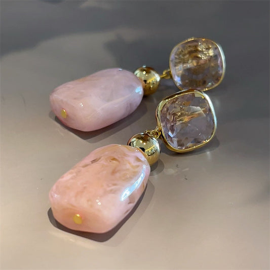 Metallic Pink Jade Sier Needle Retro Sweet Simple Fashion Earrings