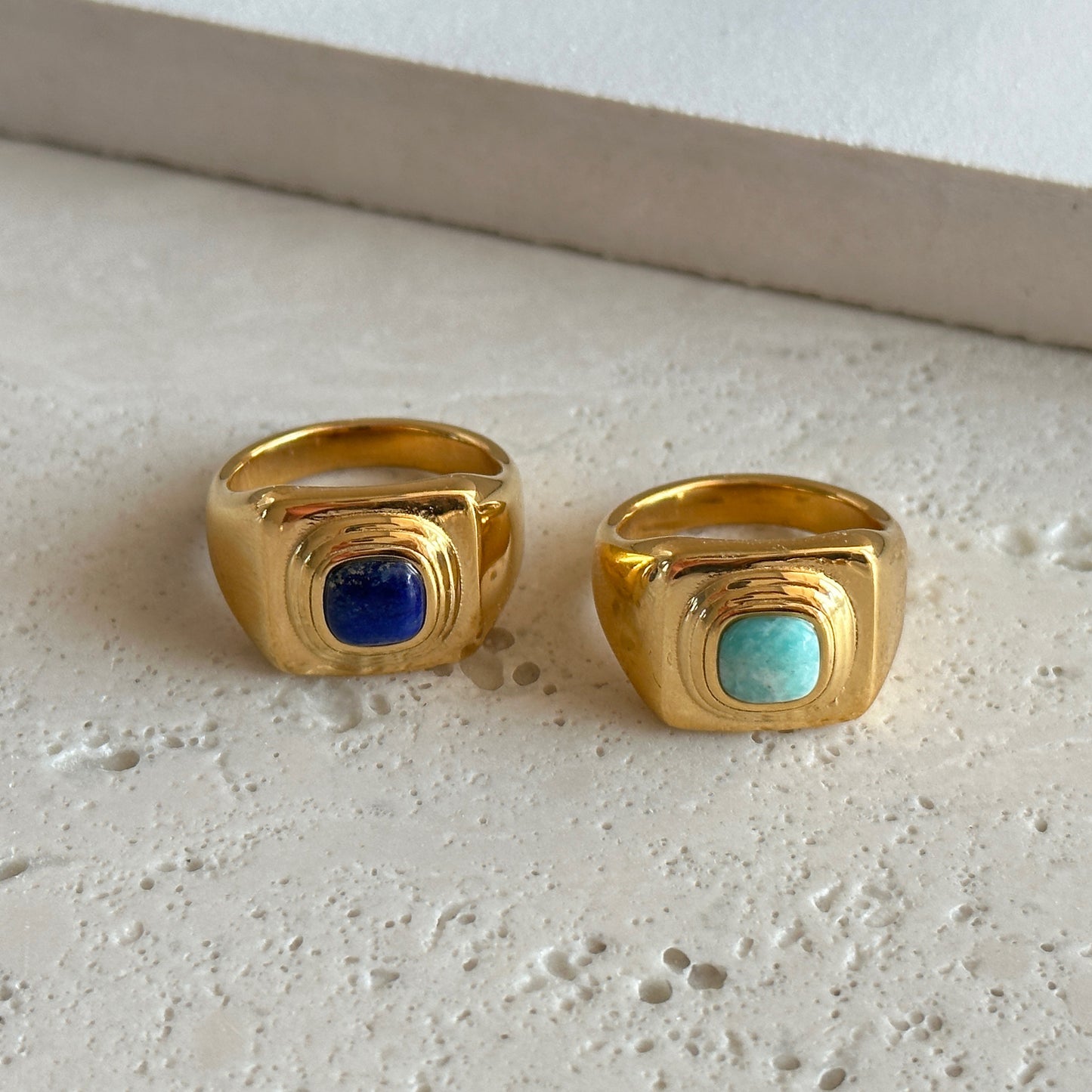 Gold Plated Titanium Steel Vintage Lapis Rings