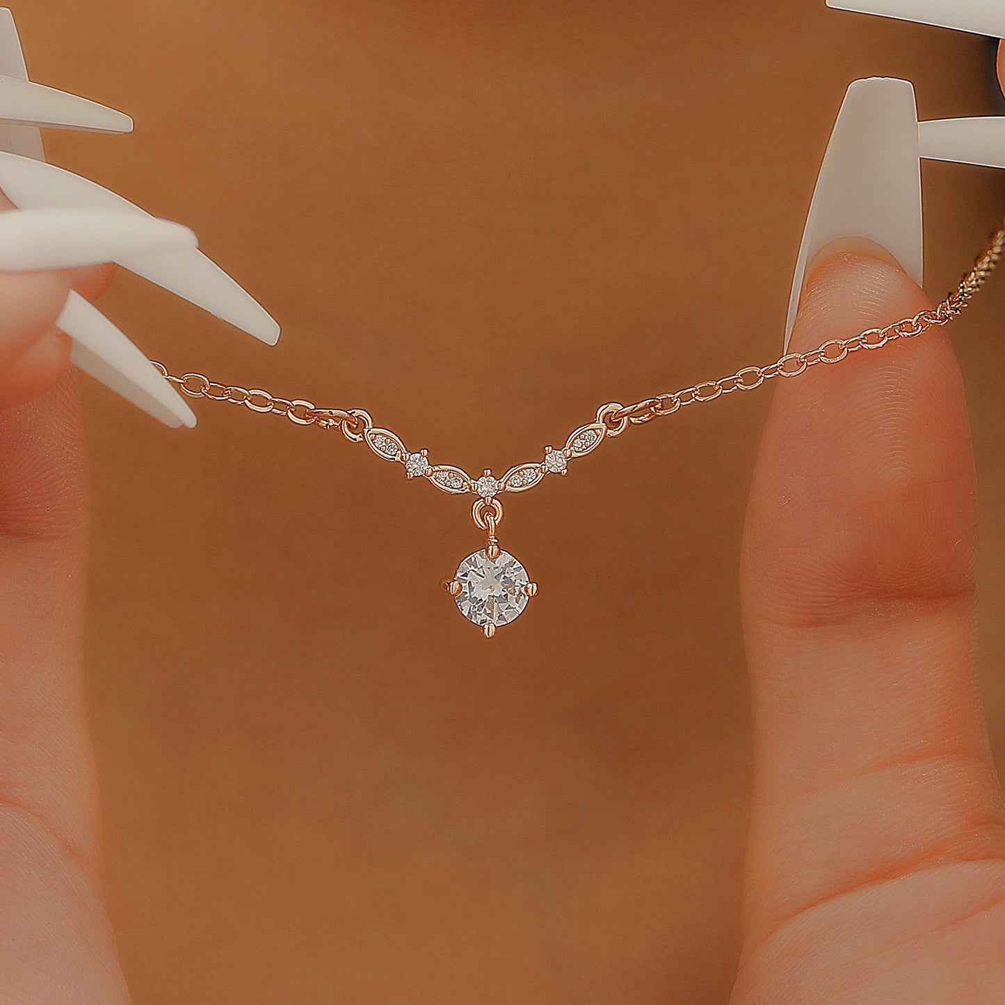 Inlaid Zircon Water Drop Female Style Personality Geometry Tassel Necklace