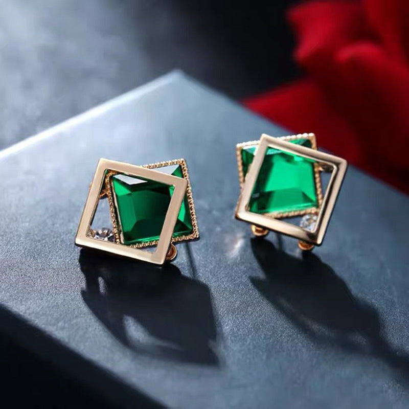 Women's Fashion Geometry Pattern Square Crystal Glass For Elegant Earrings